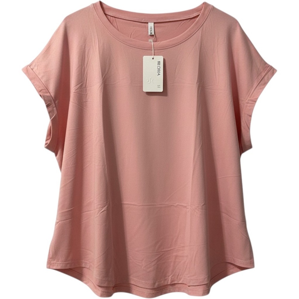 REORIA T-Shirt Women 2XL Pink New Relaxed Fit Cap Sleeve Crew Neck Solid Top